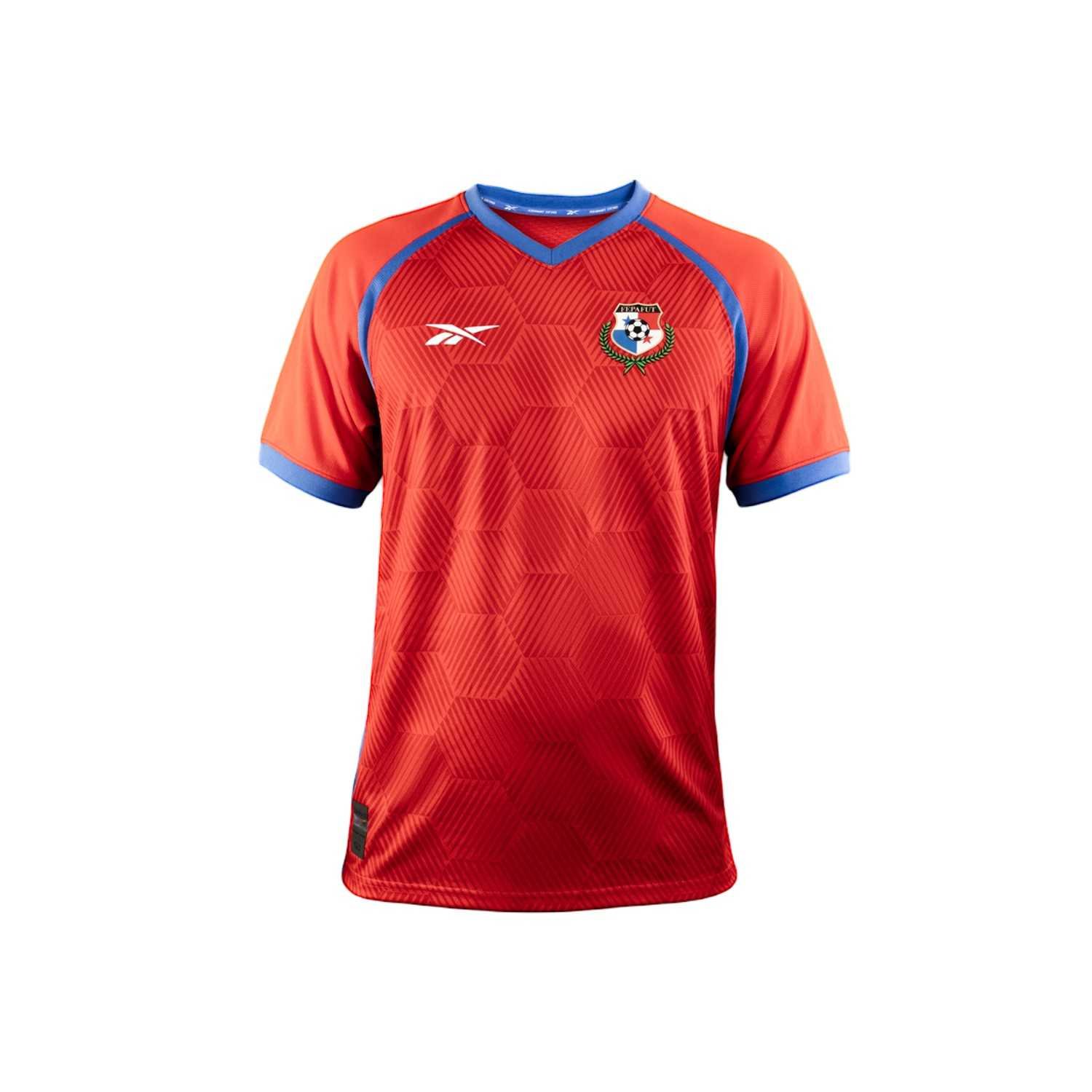 Panama home kit for FIFA World Cup 2026 — deep red with royal blue trim Reebok shirt