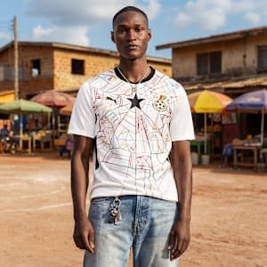 Ghana home kit for FIFA World Cup 2026 — white with red, gold, and green details