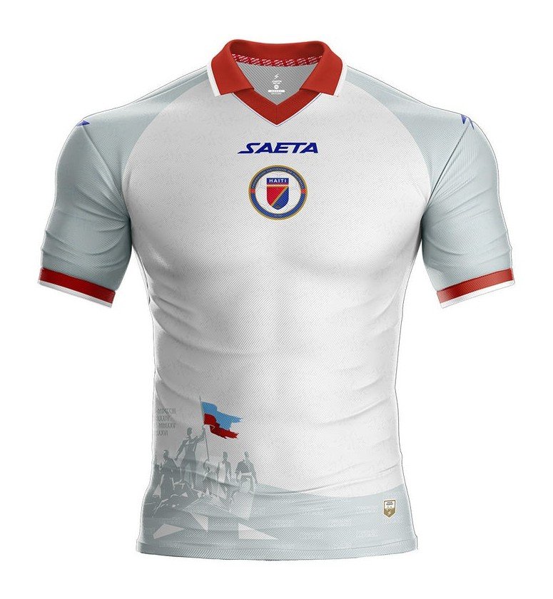 Haiti away kit for FIFA World Cup 2026 — white with red and blue details