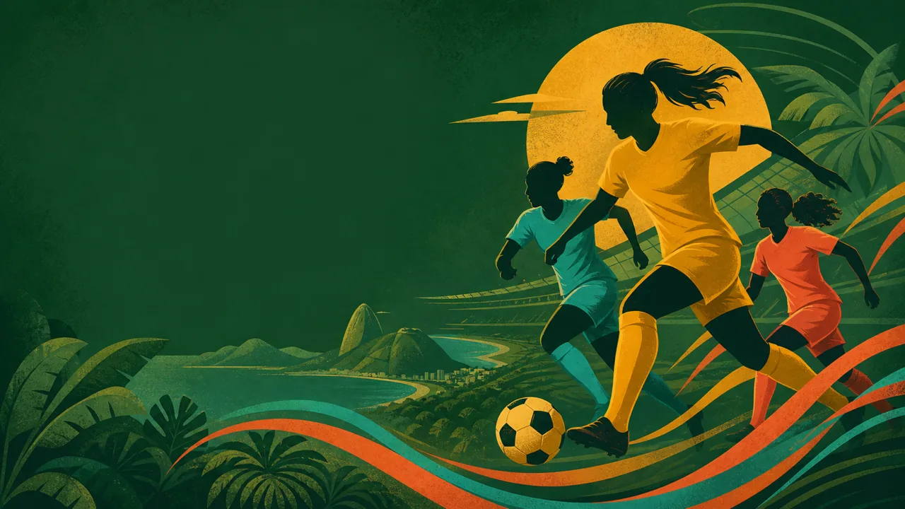 Women footballers competing in a Brazil-inspired setting for the 2027 tournament